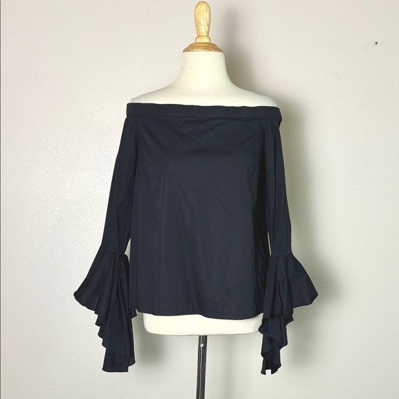 1. State Tops - 1. STATE Medium Black Off Shoulder Boho Sleeves Stretch Cotton Top Whimsigoth